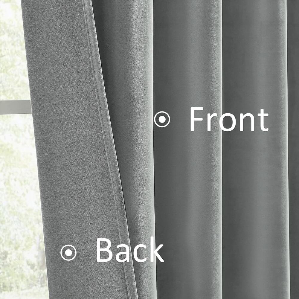 Blackout Velvet Curtains Gray 84in 2 Panels Noise-Reducing Thermal Insulated - Picture 4 of 5